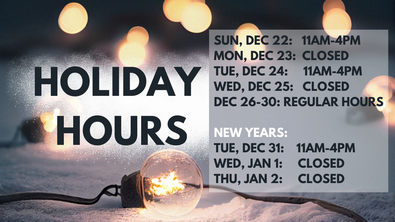 Photo for event Holiday Hours